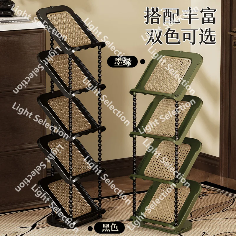 

Floor-to-ceiling medieval rattan inclined shoe rack behind the door Multi-layer entrance Corner Space-saving multi-purpose