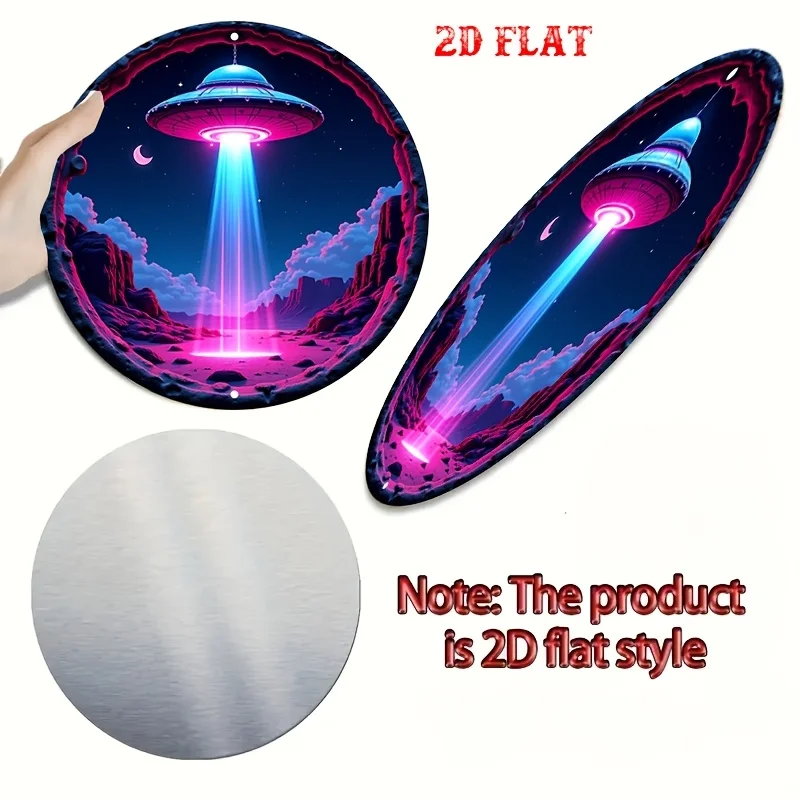 2D شقة 1 قطعة علامة معدنية خمر الغريبة لقاء: أسرار ما وراء الأرض الألومنيوم ملصق دائري ريترو خمر نظرة جدار الفن لشريط #4