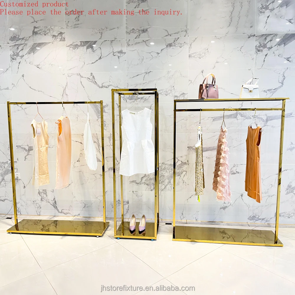 

Custom.Children's Stores Gold Coat Hanger Clothing One Row Middle Island Racks Floor Type Commercial Furniture Window Display Ra