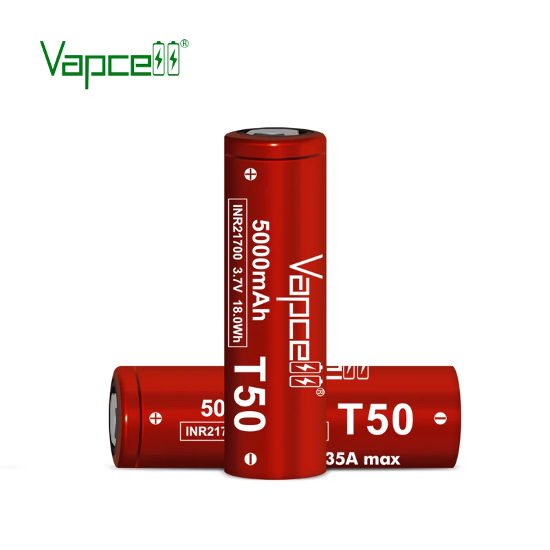 Vapcell T50 INR21700 High Capacity 5000mah 20A Rechargeable Lithium Battery for Flashlight