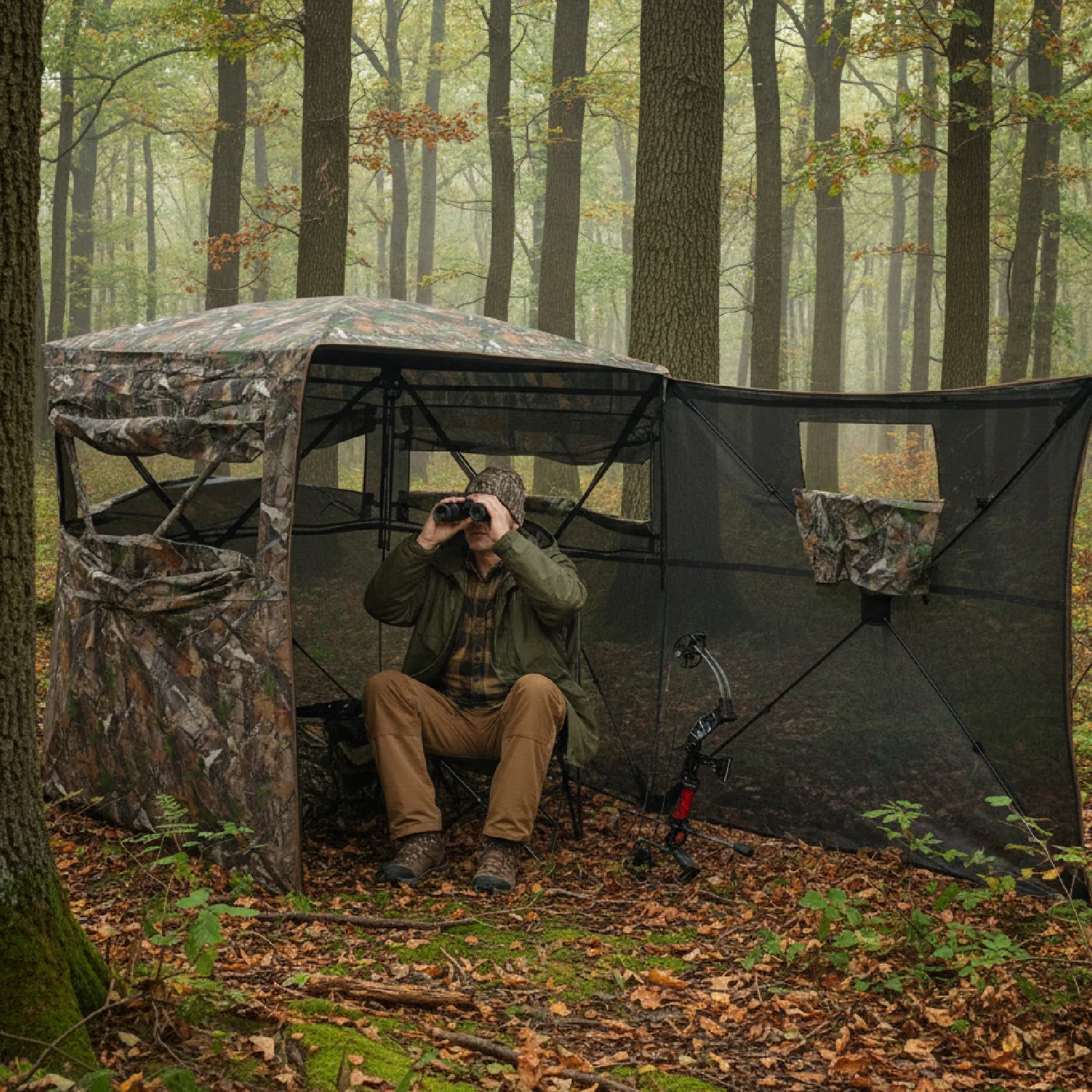 Camouflage Pop-Up Hunting Blind Easy Setup Ground Shelter Outdoor Camo Blind with Storage for Deer Turkey Duck Archery Season