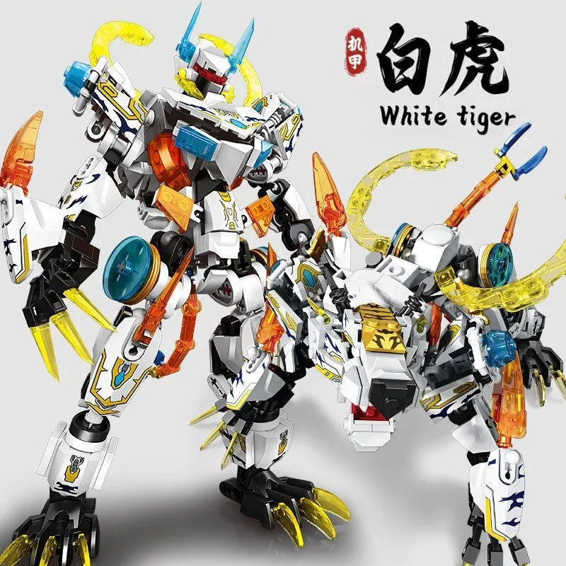 

Трансформирующийся робот-конструктор 2-в-1: Мифическое существо Белый Тигр, механические блоки, строительные блоки в виде животных, детские игрушки, праздничный подарок
