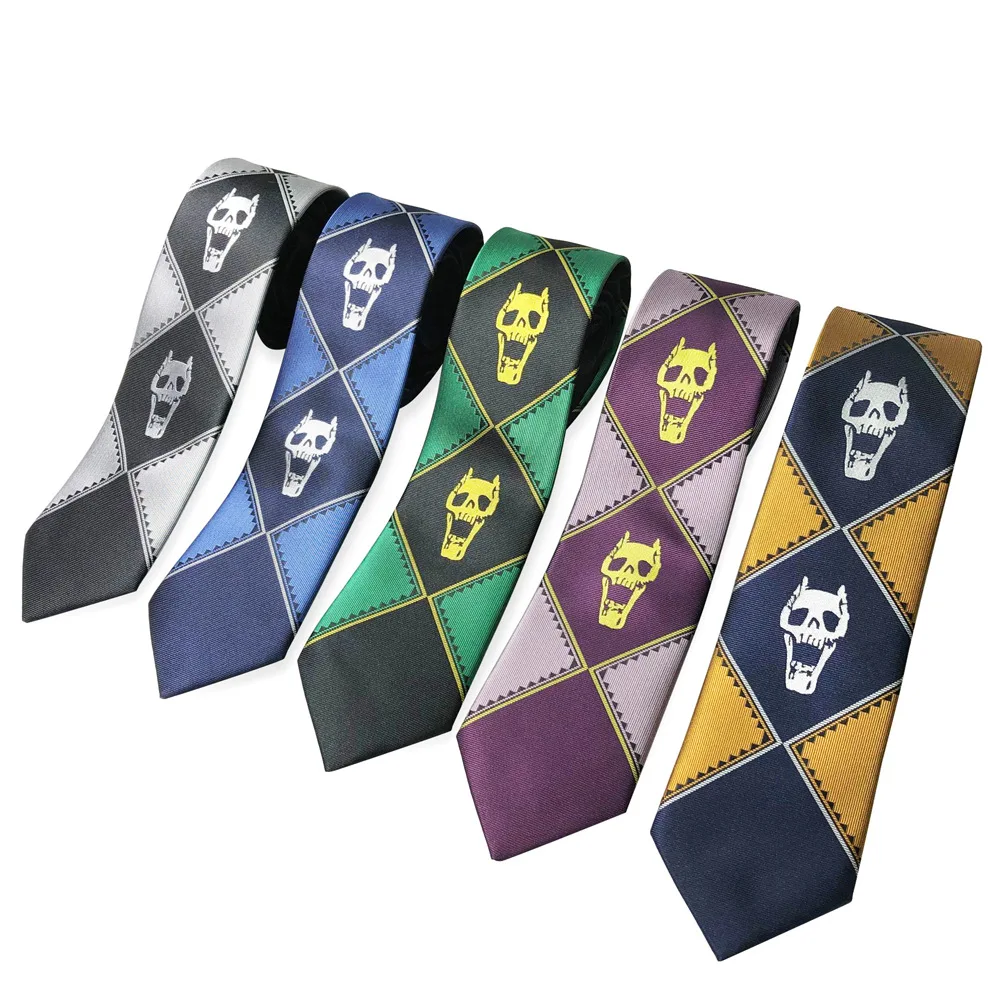 VEEKTIE Brand JoJo Cosplay Bizzare Adventure Kill A Jacquard Tie for Men Skull Check Zipper Pre-tied Hand 7cm Adjustable Crvates