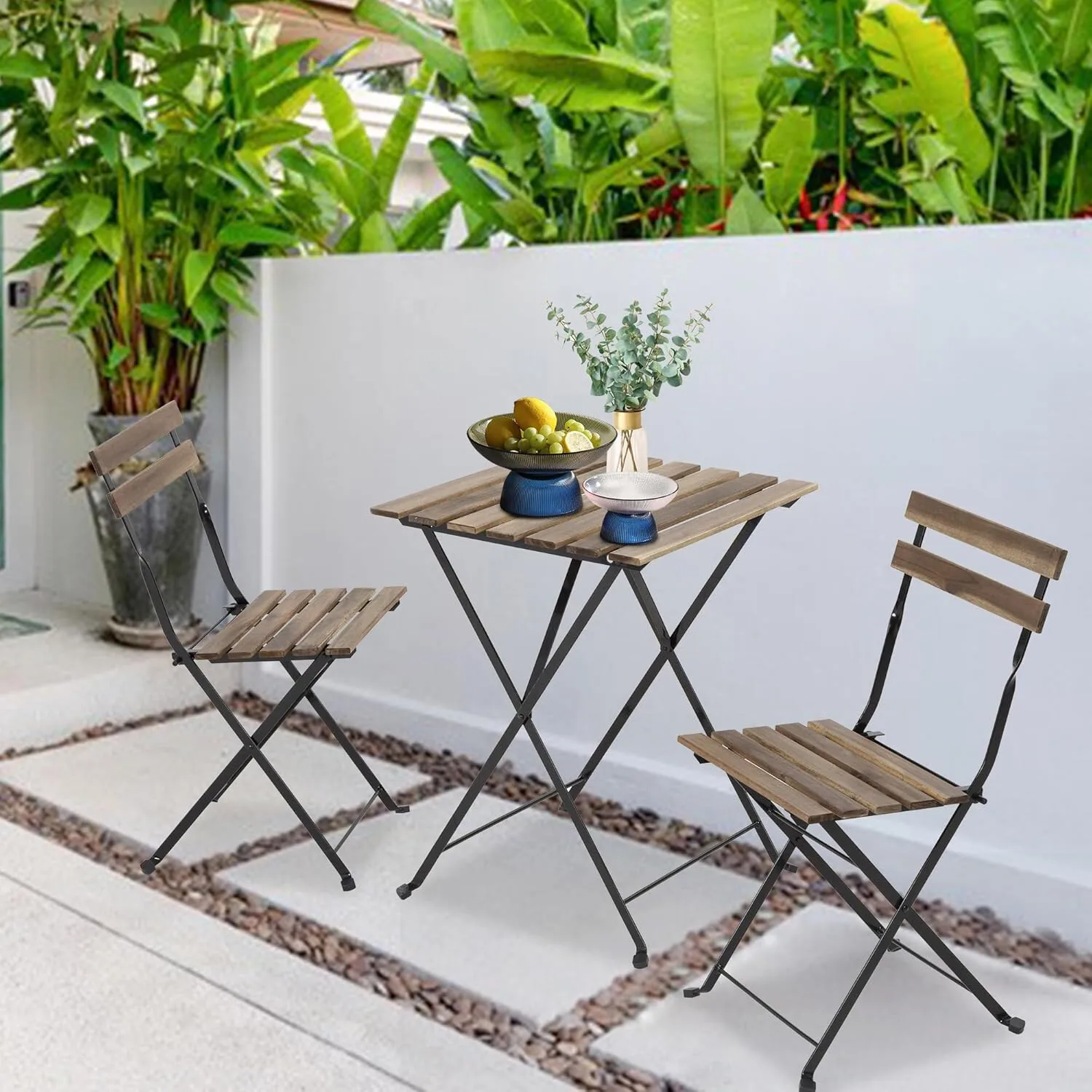 

3 Pieces Bistro Set Outdoor Furniture Sets 2Folding Chairs and Table Steel Frame