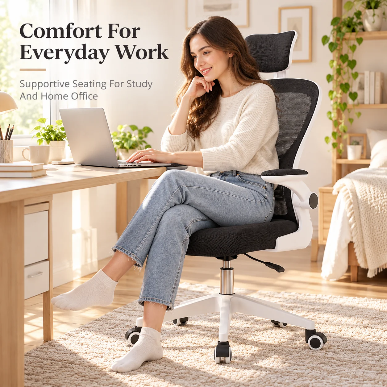 AOLIVIYA Ergonomic Mesh Office Chair Adjustable Height Swivel Computer Desk Chair Flip Up Armrests Lumbar Support Study Chair