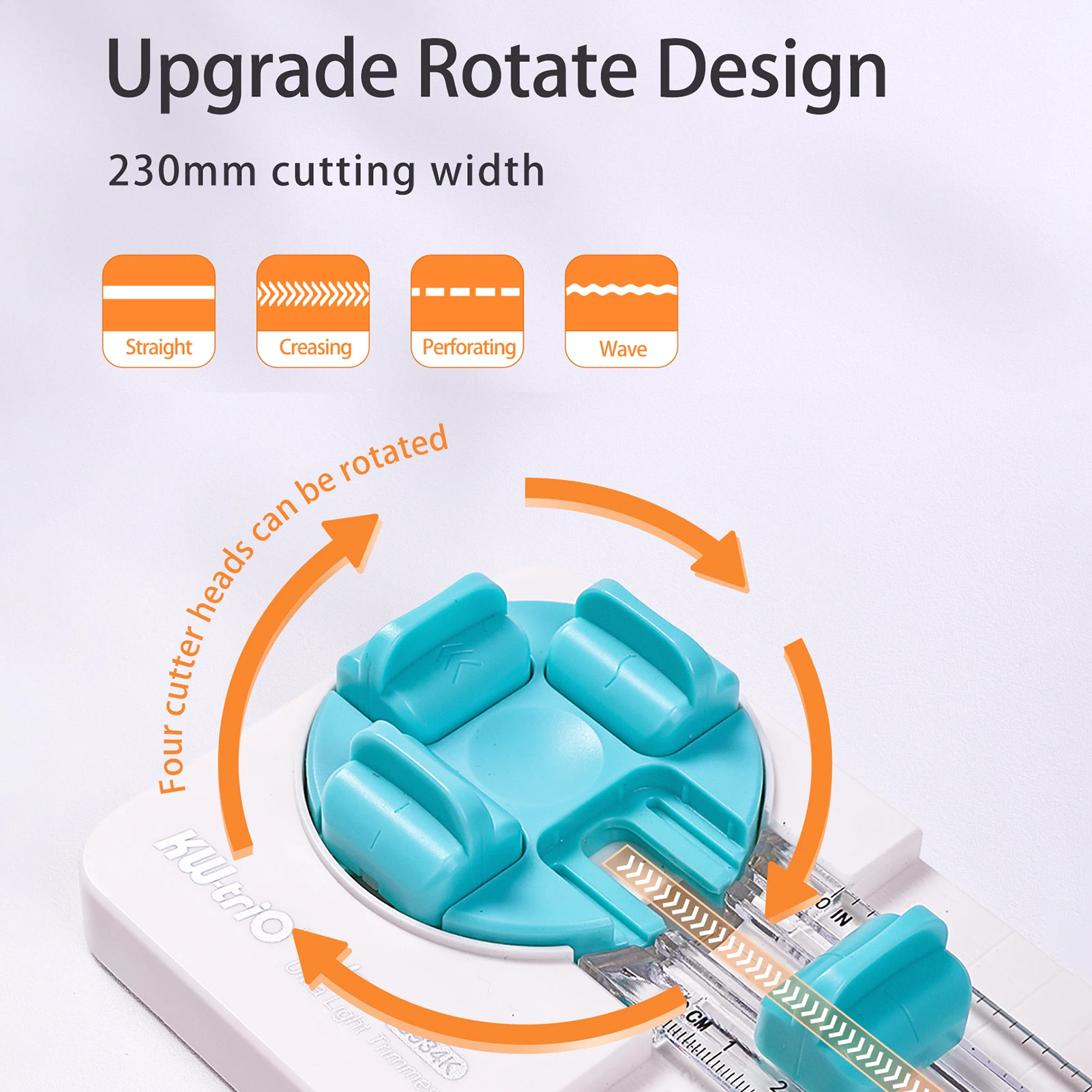 ماكينة تشذيب الورق، قاطع دوار بطول 23 سم مع موجة مستقيمة، أداة قطع الورق المكتبية مع مقياس قياس مساعد #6