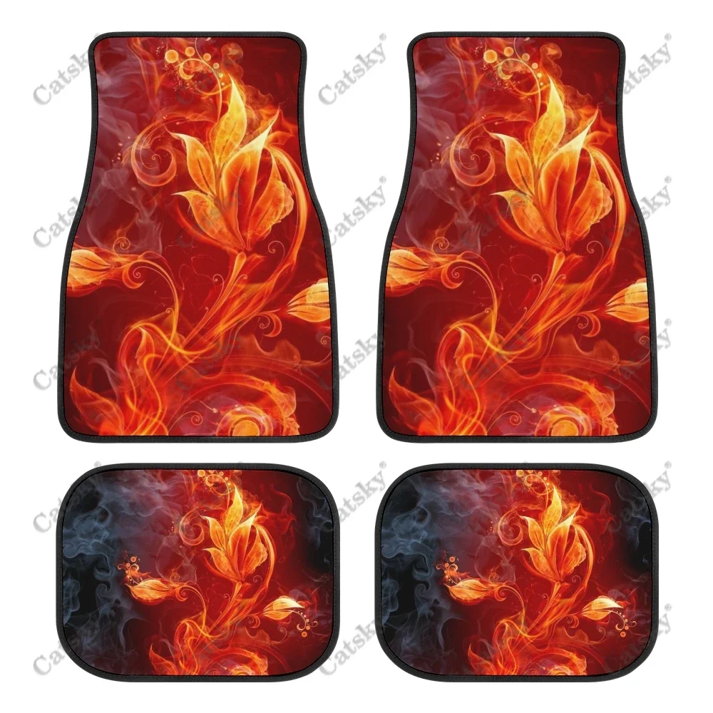 

flame flower Car Mats Universal Fit Car Floor Mats Fashion Soft Waterproof Car Carpet Front&Rear 4 Pieces
