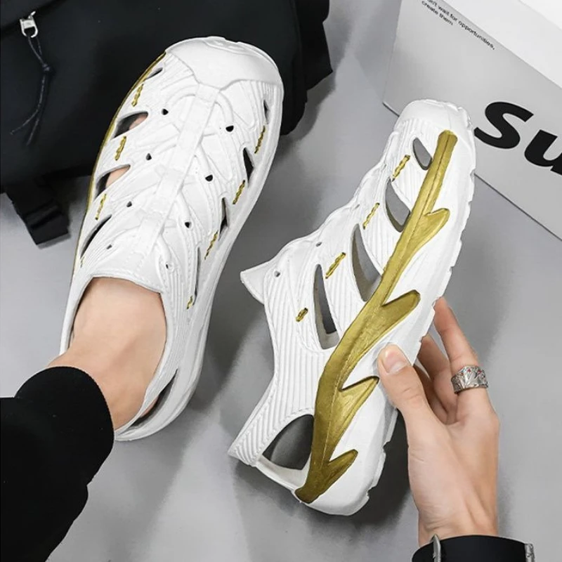 Men's Hollow Out Croc Style Sandals Anti Slip Rubber Sole River Trekking Shoes Wide Fit Summer Sport Walking Slippers
