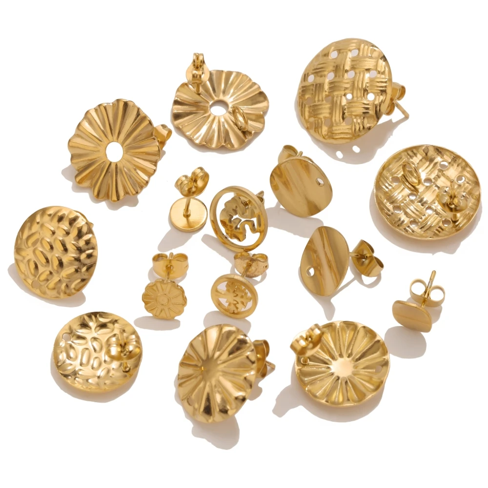 

10pcs Stainless Steel Earring Studs Floral Life Tree 18K Gold Earring Base Components for DIY Jewelry Making Supplies Bulk Parts