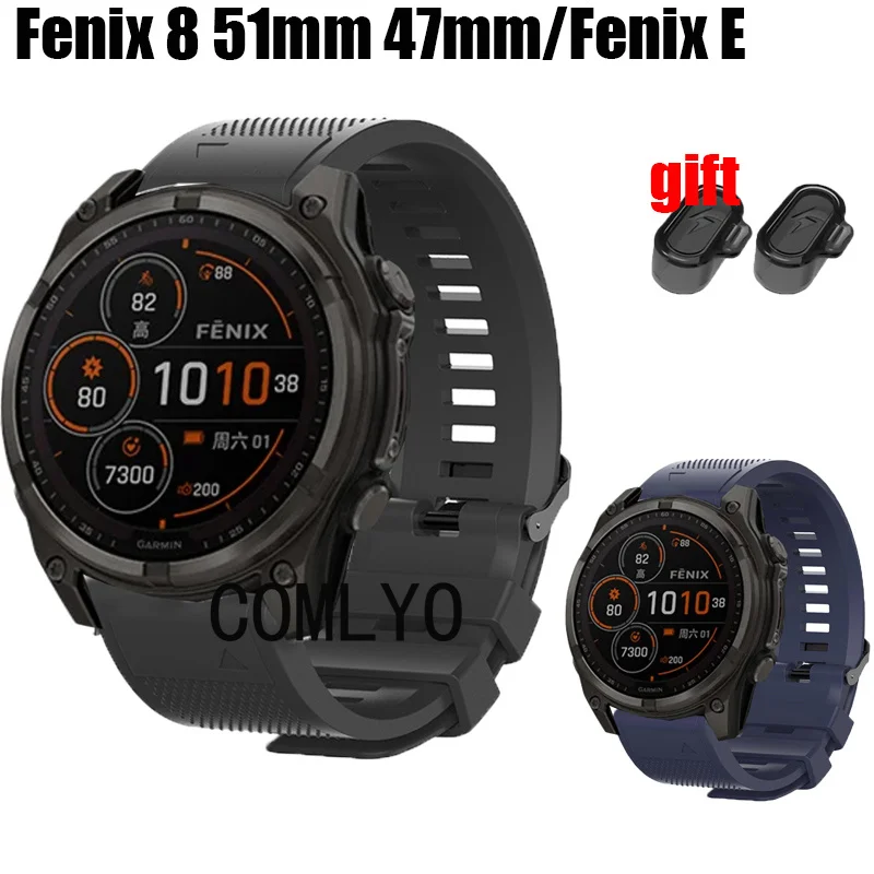 For Garmin Fenix 8 51MM 47MM E AMOLED Solar Strap Smart watch Silicone Quick fit Wristband Belt Charging Port Plug cover