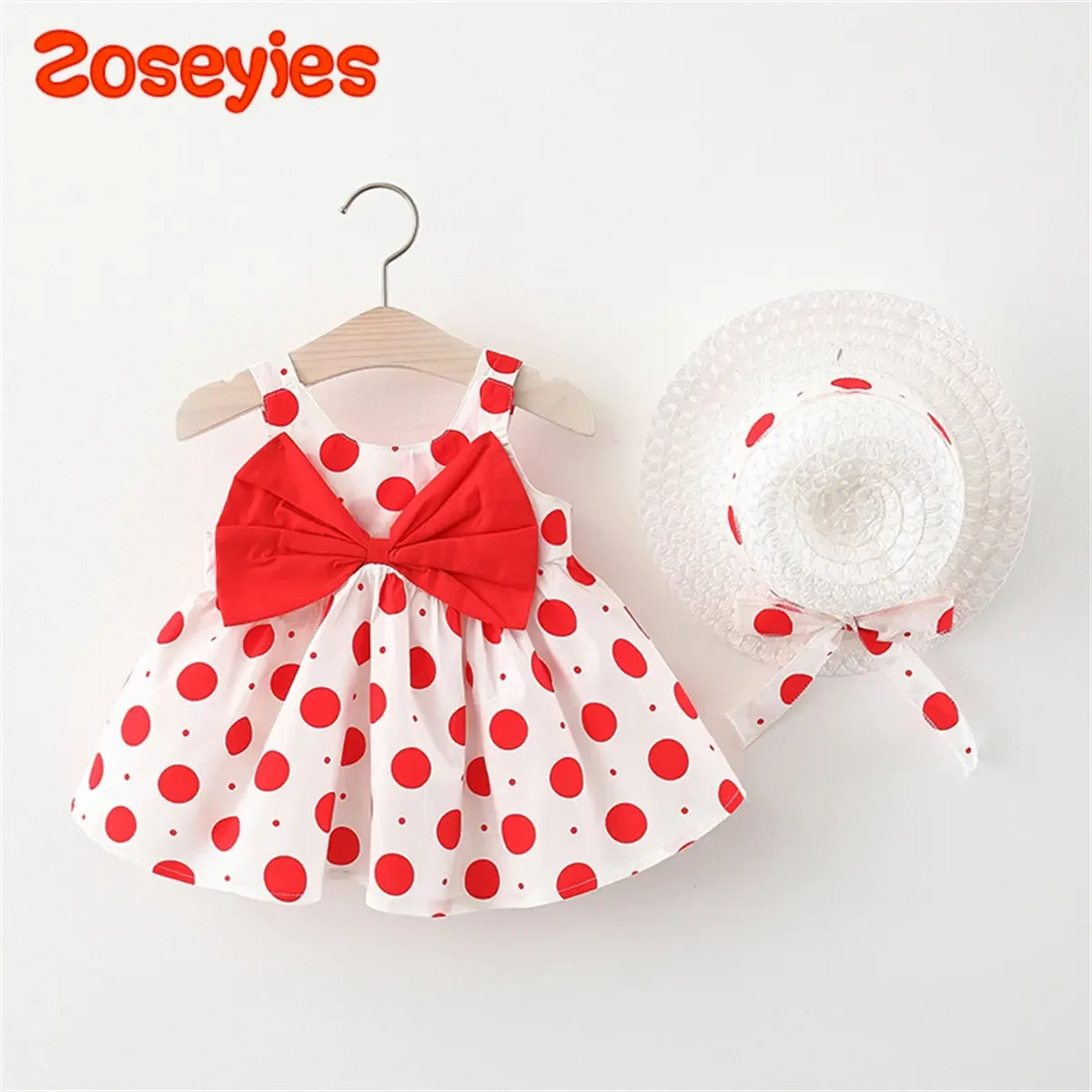 Summer baby girl's dress big dot butterfly sleeveless knee-length vest skirt with hat