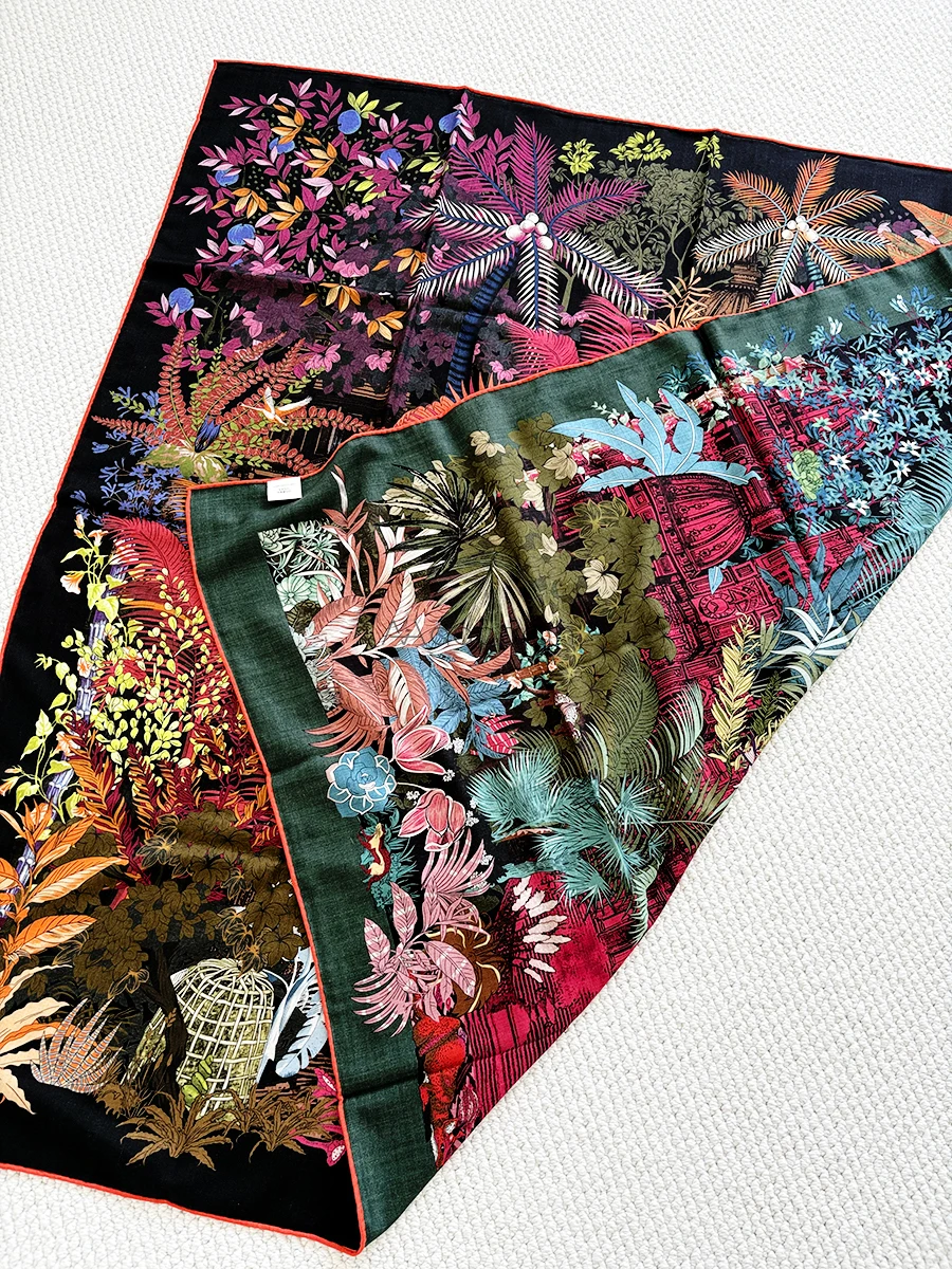 

Зимние шерстяные шелковые шали с двусторонним принтом, палантин, банданы ручной работы с закрученными краями, шарфы на шею, рождественский подарок для влюбленных