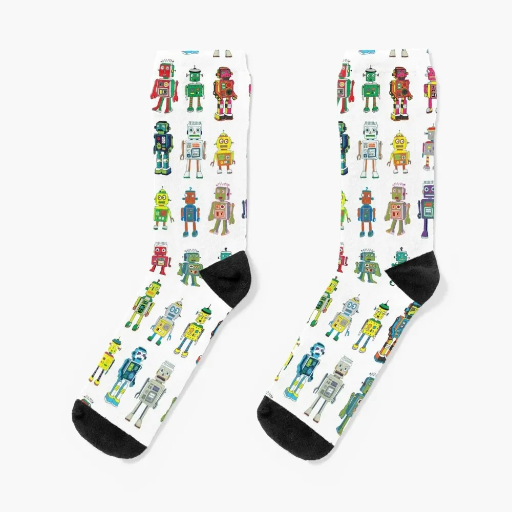 

Robot Line-up on White - fun pattern by Cecca Designs Socks japanese fashion designer brand Toe sports Boy Socks Women's