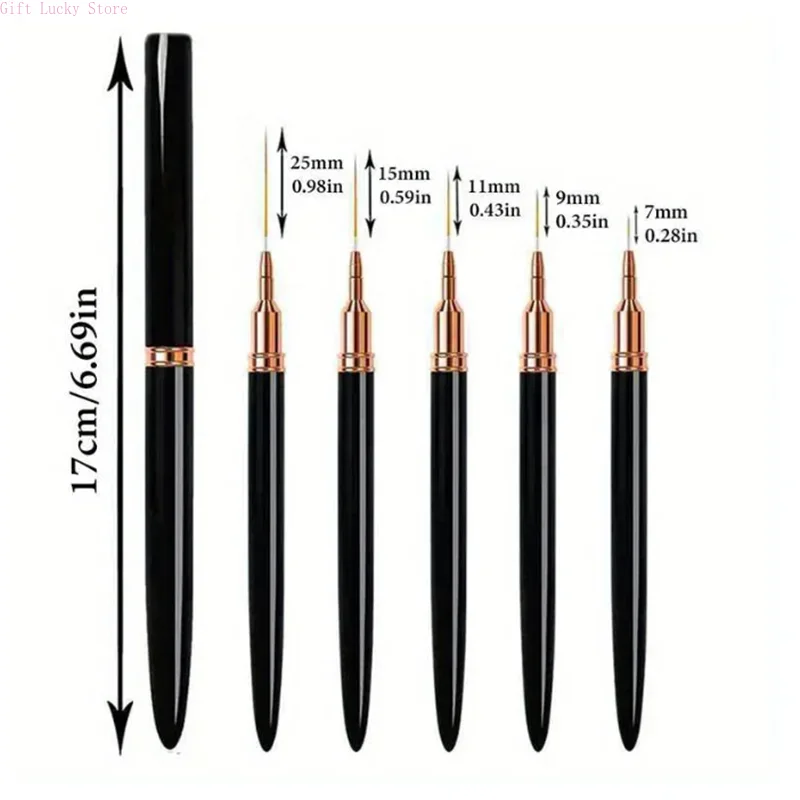 5 Teile/satz Nail art Liner Pinsel Set Längliche Linien Striping Zeichnung UV Gel Malerei Nagel Design Stift Professionelle Maniküre Werkzeug