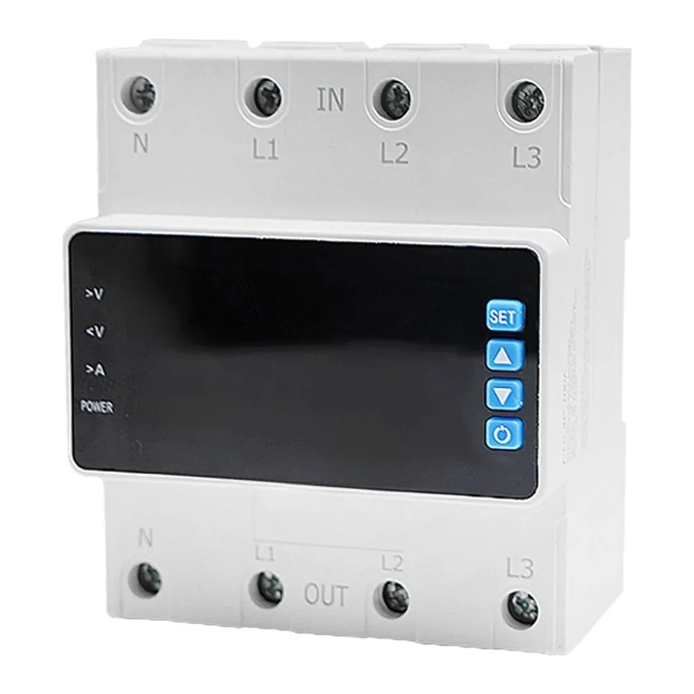 Adjustable Overvoltage Undervoltage and Overcurrent Protection Device for Three-Phase AC Systems with Rail Installation