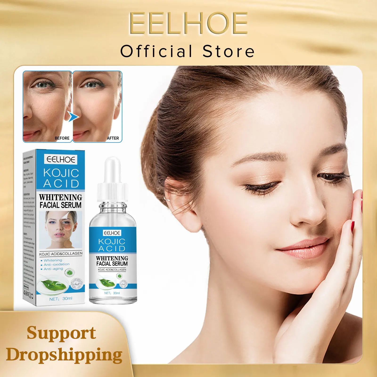 EELHOE Dark Spot Remover Serum Fade Freckle Melasma Age Spots Whitening Moisturizing Skin Anti Aging Kojic Acid Facial Essence