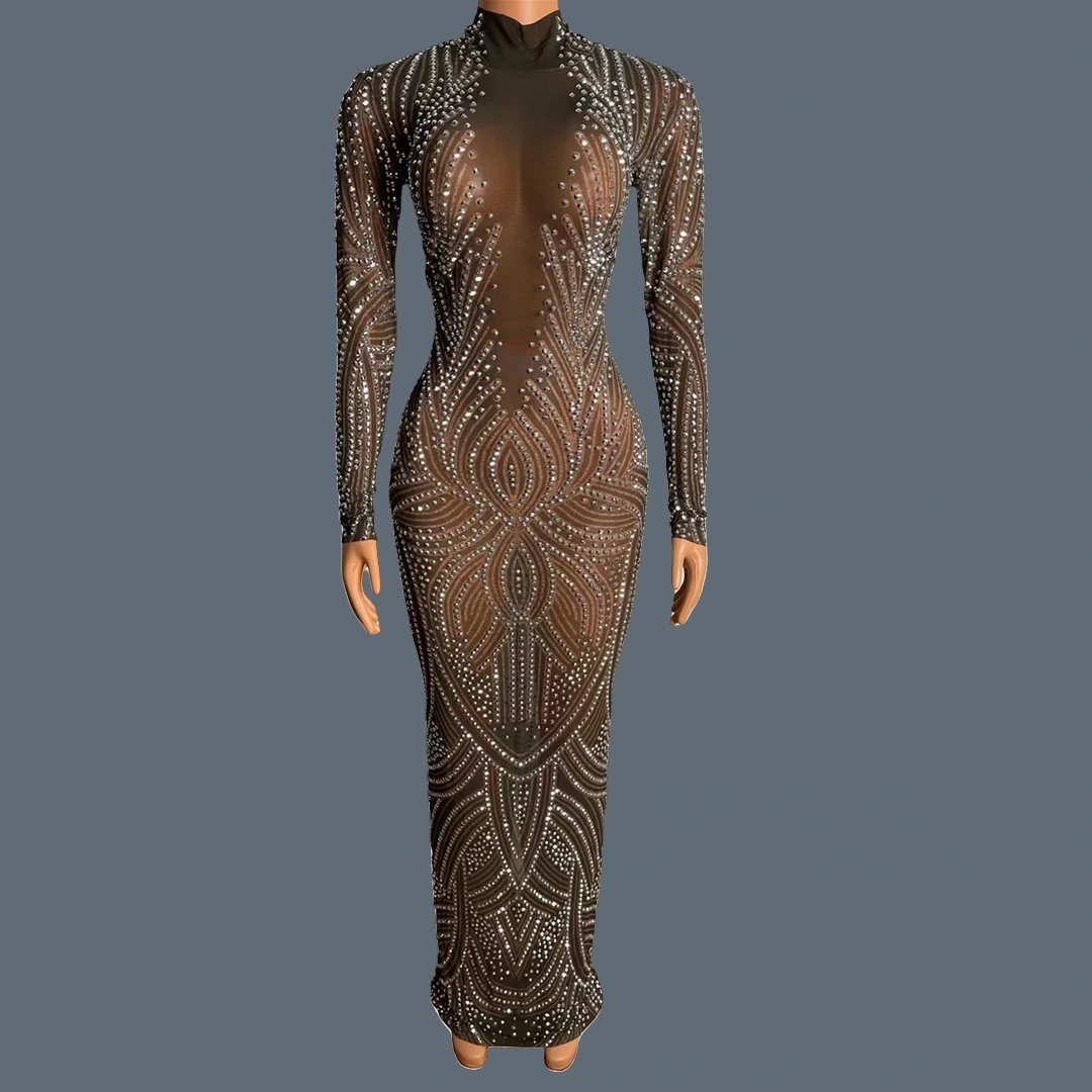 

Sparkly Rhinestone Evening Dress High-end Style Long Dress Cocktail Party Elegant Couture Women Night Out Party Dress Huayuan