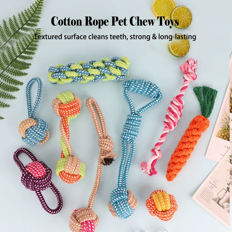 Wear Resistant Cotton Rope Mini Dog Ball Interactive Tug Game Chew Toy Oral Care Toothbrush Accessories For Puppy Pet Training