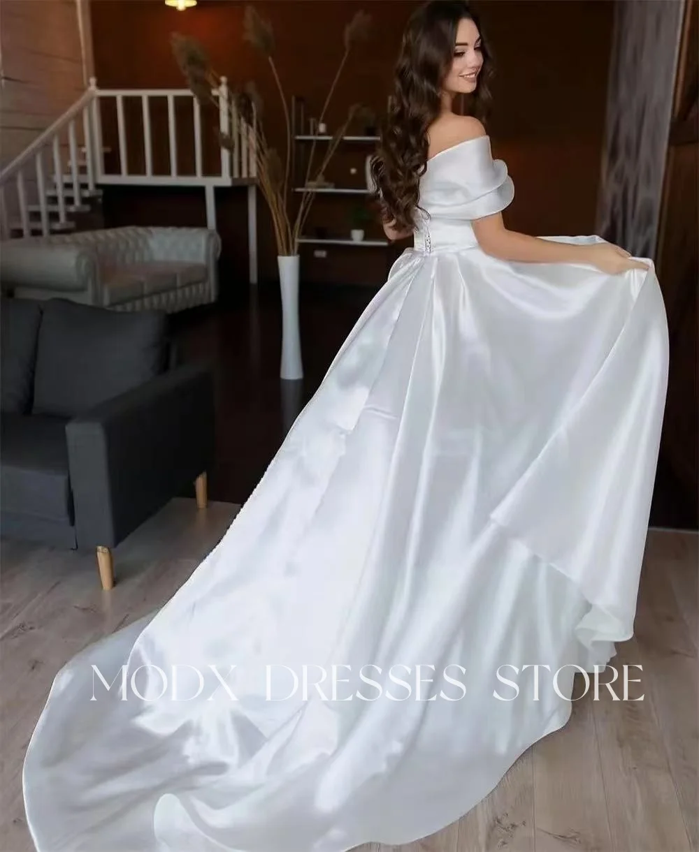 MODX Classic A Line Wedding Dresses 2025 Simple Elegant Off Shoulder Custom Made Brides Wedding Party Dress Corset Customized