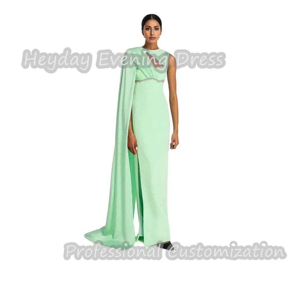 

Heyday O-Neck Saudi Ruffle Straight Prom Gown Beaded Crepe Short Sleeves Ankle Length Elegant Dress For luxurious Women 2024