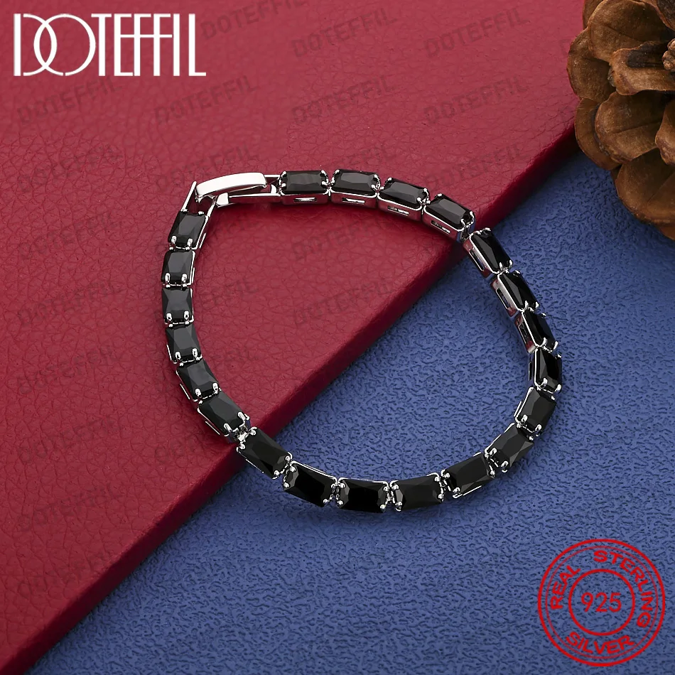 Exquisites Armband aus 925er Sterlingsilber mit schwarzem Zirkon für Damen – stilvolles und elegantes Geschenk, Hochzeitsaccessoires – Detail 2