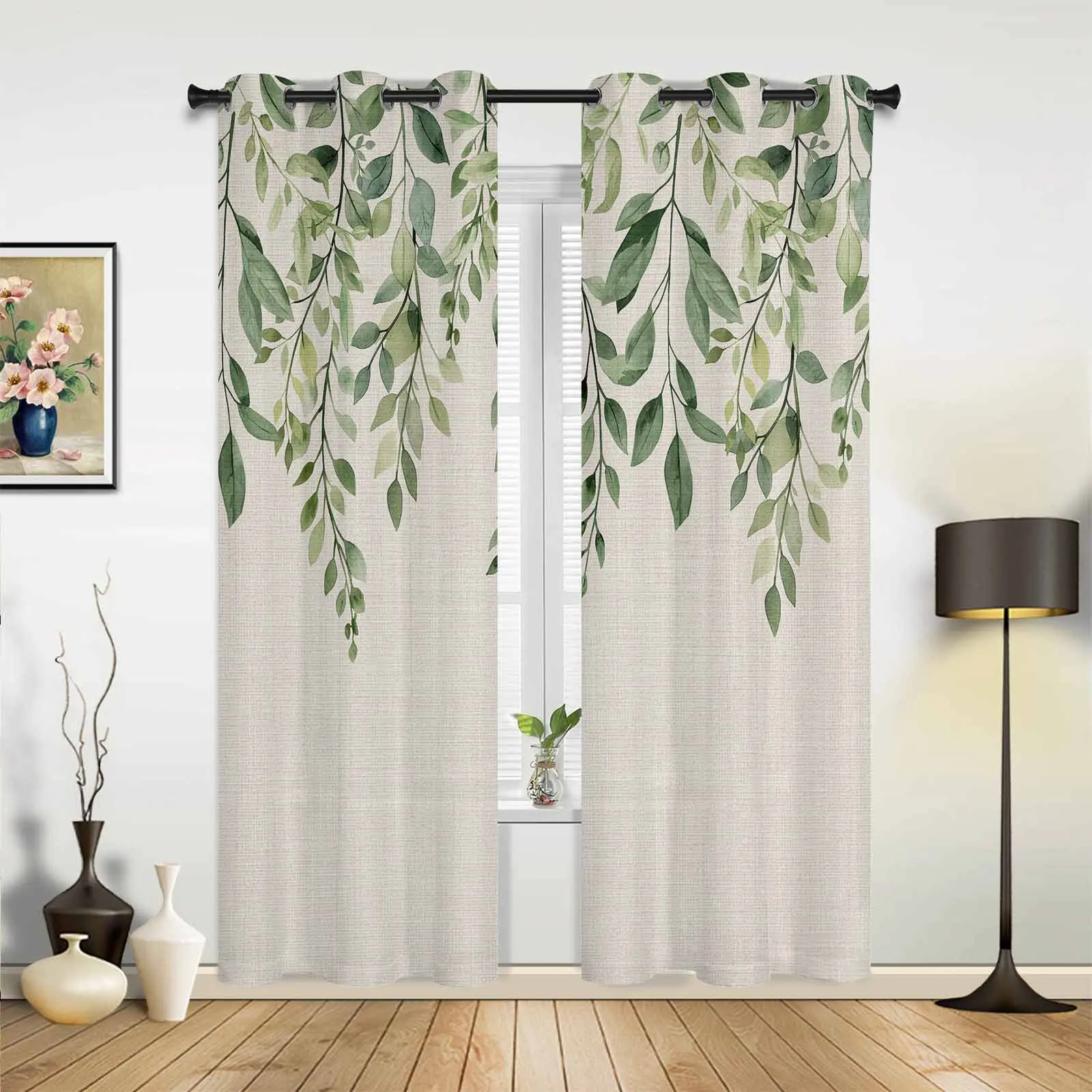 Plant Leaf Sage Window Window Curtains Living Room Bathroom Bedroom Decor Kids Window Treatment