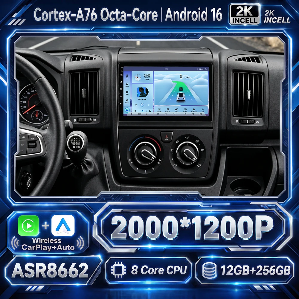 Cortex-A76 Octa-Core Android 16 Car For Fiat Ducato Peugeot Boxer Citroen Jumper 2 2006-2022 Touch Screen Video Player WIFI DVD