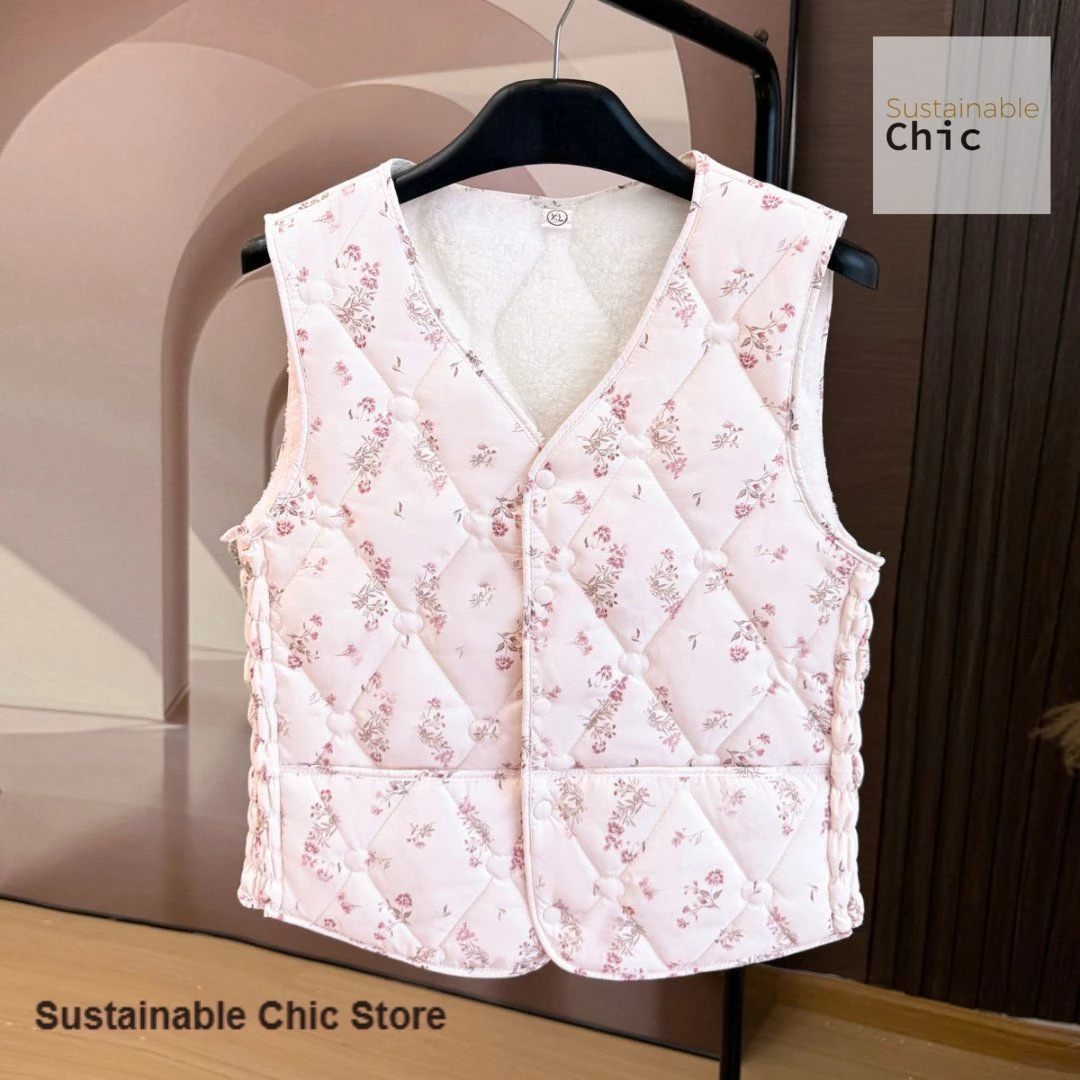 

Темпераментный жилет-майка во французском стиле, женский осенне-зимний новый модный жилет с бархатной подкладкой, короткий зарубежный жилет с цветочным принтом.