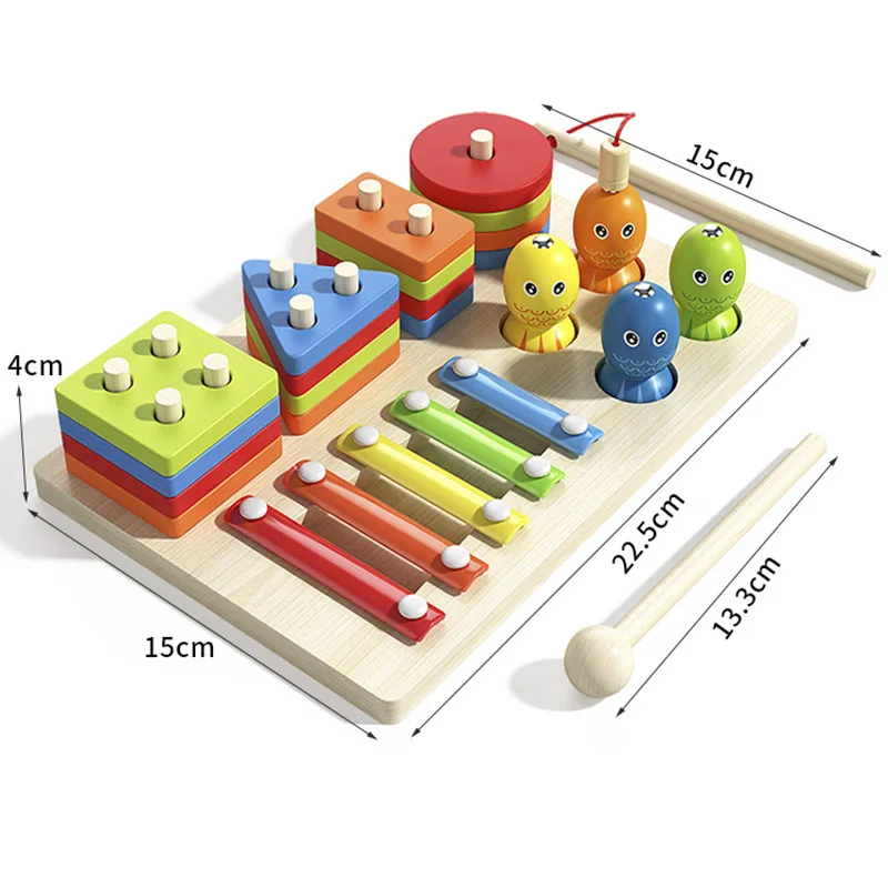 Drewniane zabawki Montessori Kolor Dopasowywanie kształtów Puzzle Gra wędkarska Poznanie kolorów Zabawka muzyczna Zabawki edukacyjne Prezent dla dzieci