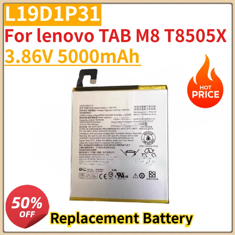 

New High Quality 3.86V 5000mAh Battery L19D1P31 For lenovo TAB M8 T8505X