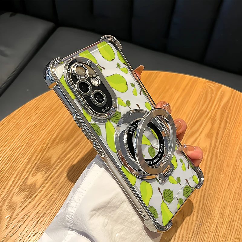 Plating Clear Phone Case For Motorola Edge 60 50 70 Fusion Moto G60 G40 G24 G77 G06 Shockproof Bracket Cherry Pear Print Cover view 3