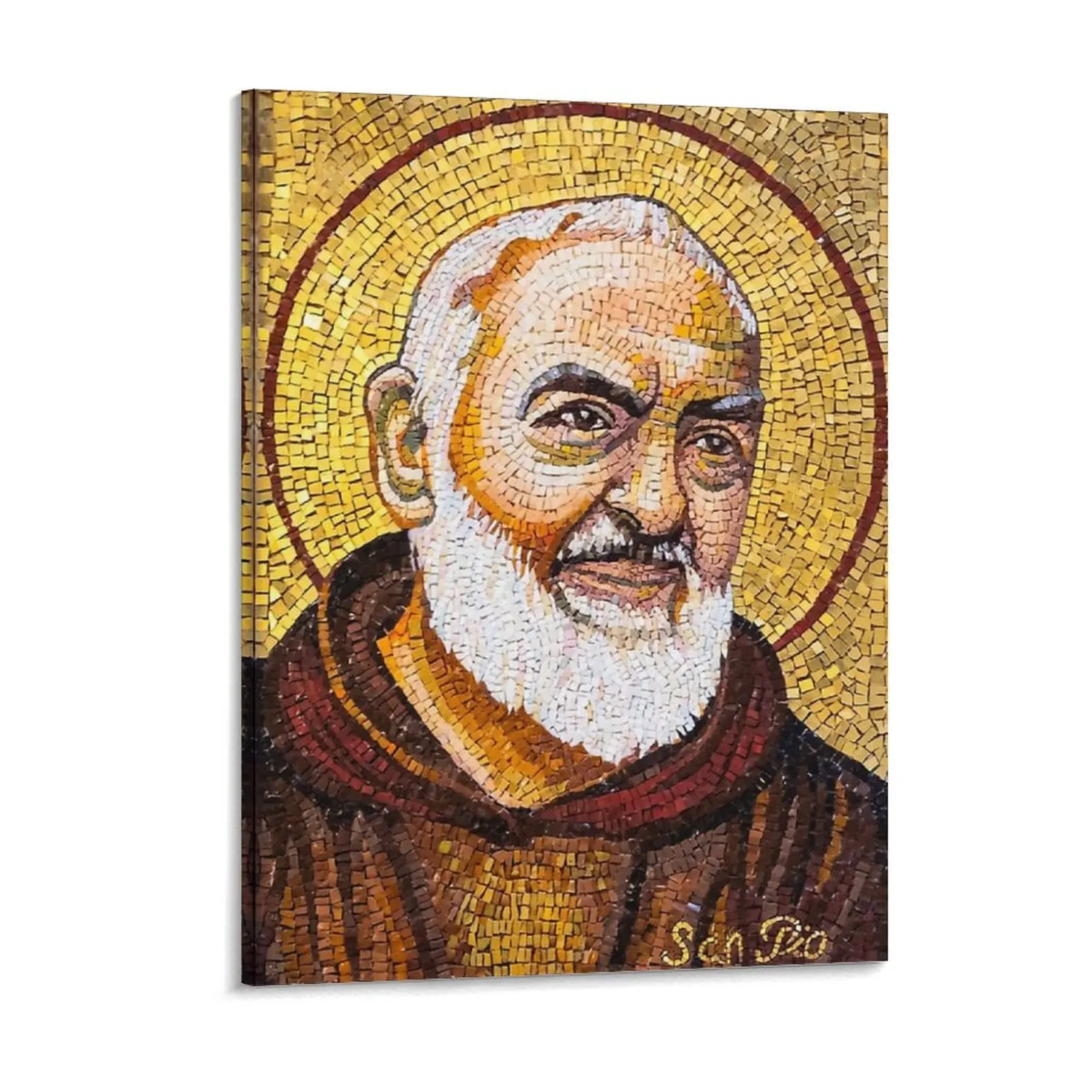 

Mosaic Of Father Pius Padre Pio Canvas Painting Kitchen Designing Rusty Customized Wall Decor pastor Framed Wall Painting