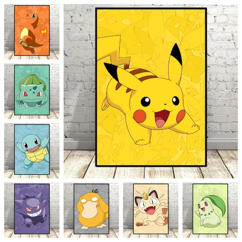 

Pokemon Pikachu Print On Canvas Home Room Painting Children Gifts Prints and Prints Wall Classic Cartoon Character Picture