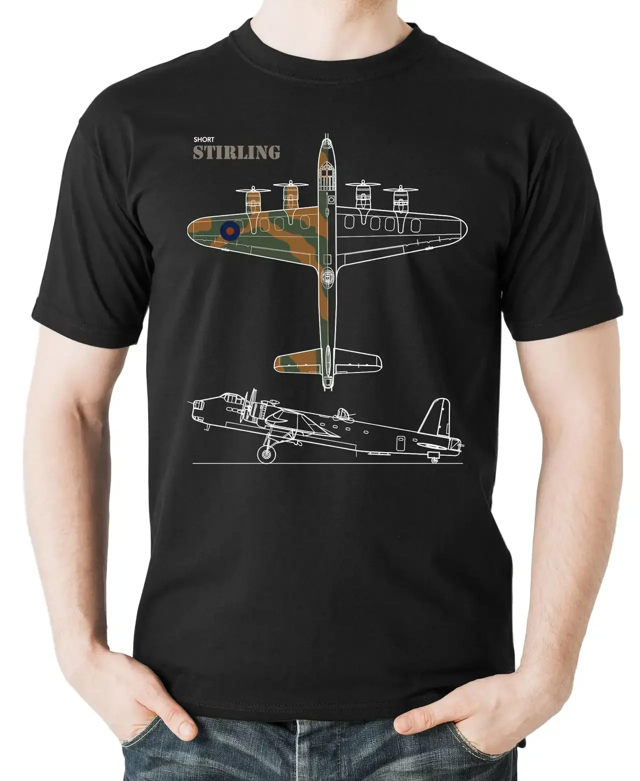 

WWII Aviation RAF Short Stirling Heavy Bomber T-Shirt 100% Cotton O-Neck Summer Short Sleeve Casual Mens T-shirt Size S-3XL