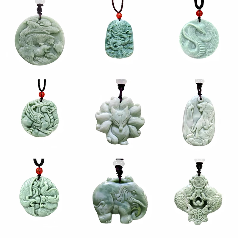 Jasnozielony naturalny jadeit smok feniks naszyjnik prawdziwa biżuteria rzeźbione kamień szlachetny moda urok Amulet prezenty dla kobiet mężczyzn