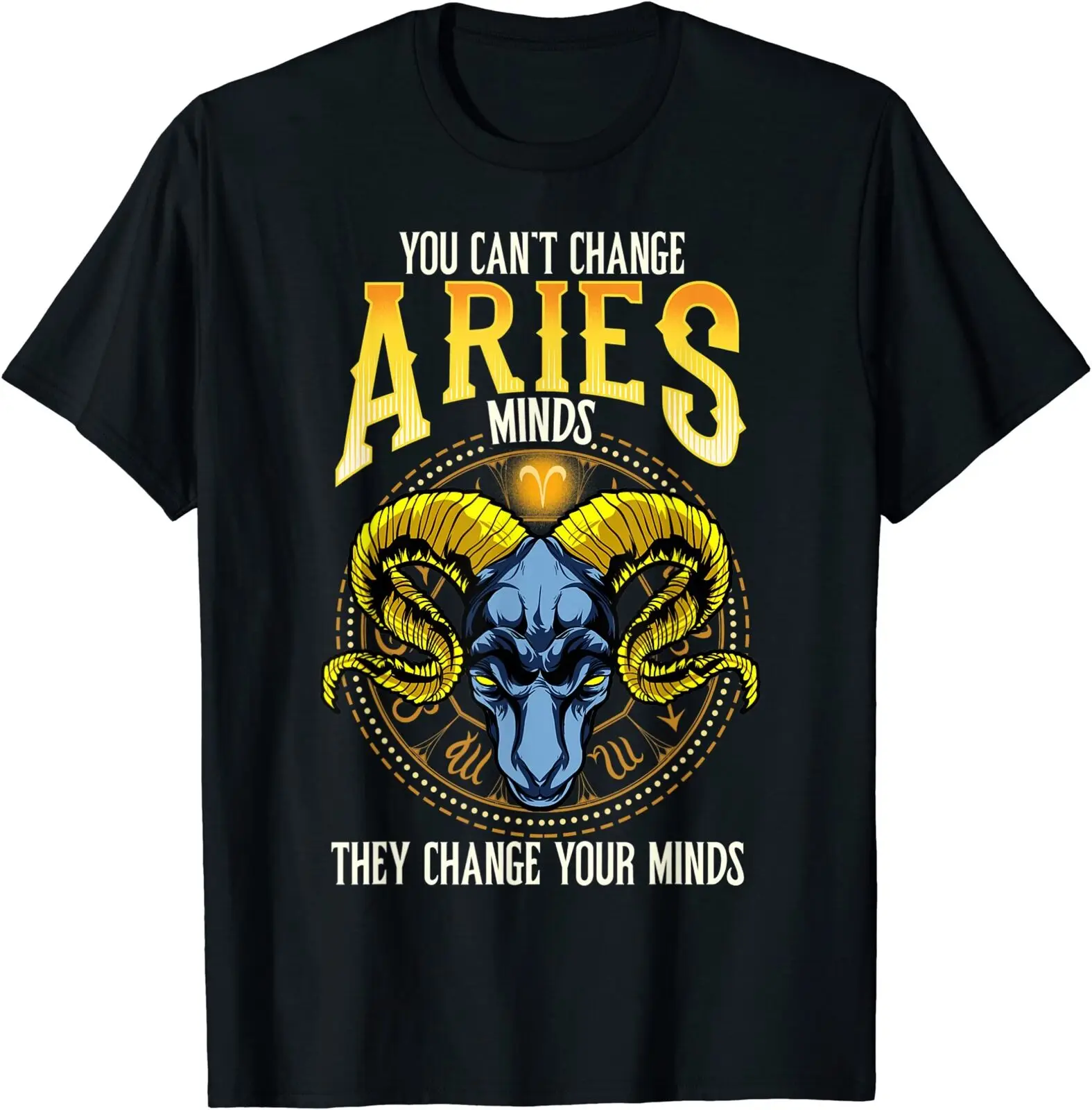 Aries Zodiac Sign Strong Ram Head Art T-Shirt  Vintage Short Sleeve Crew Neck Clothing