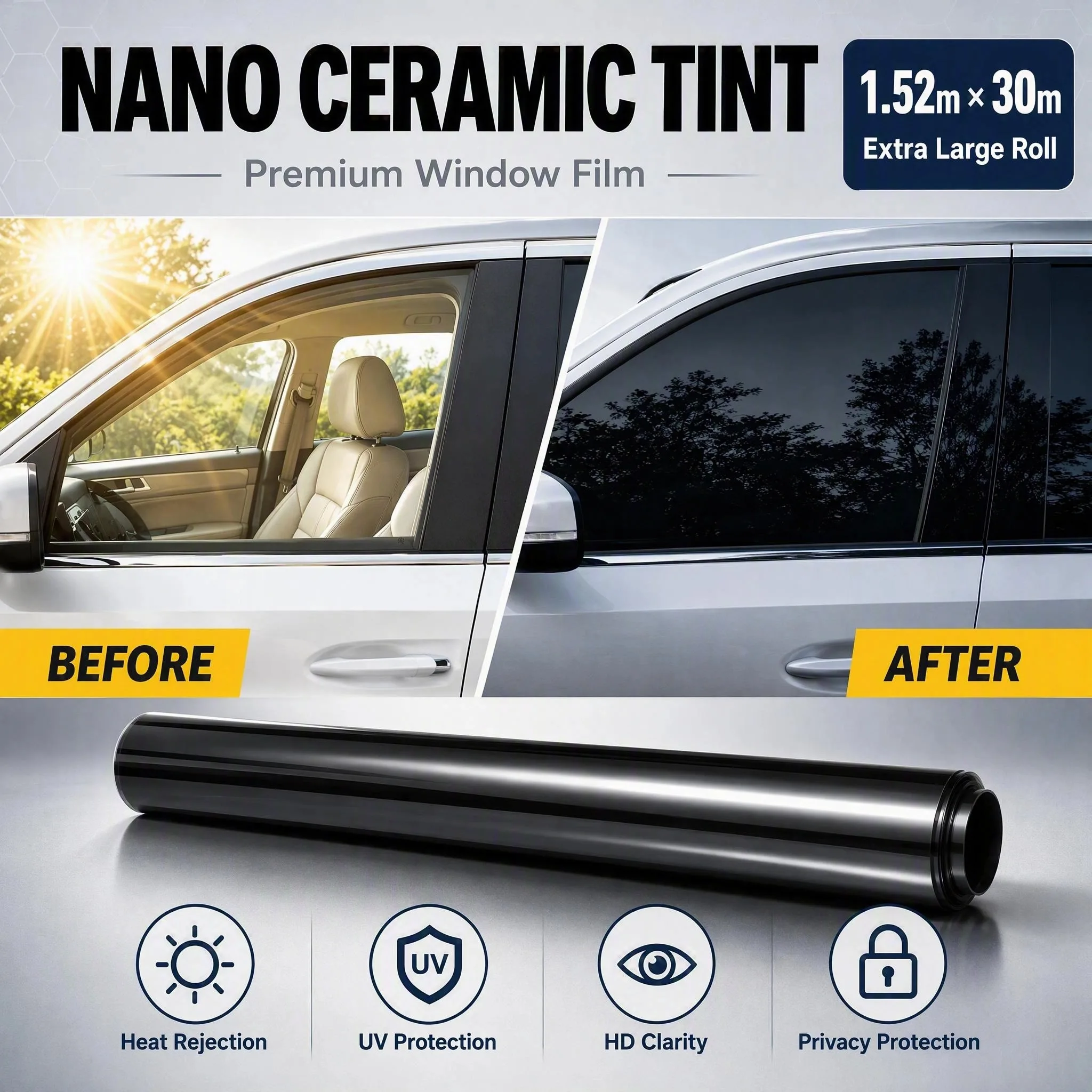 HIR99% Window Tint Car Solar Film Nano Ceramic Foils UV Protection High Heat Resistant Glass Sticker Films 1.52X30M 5%~80%VLT