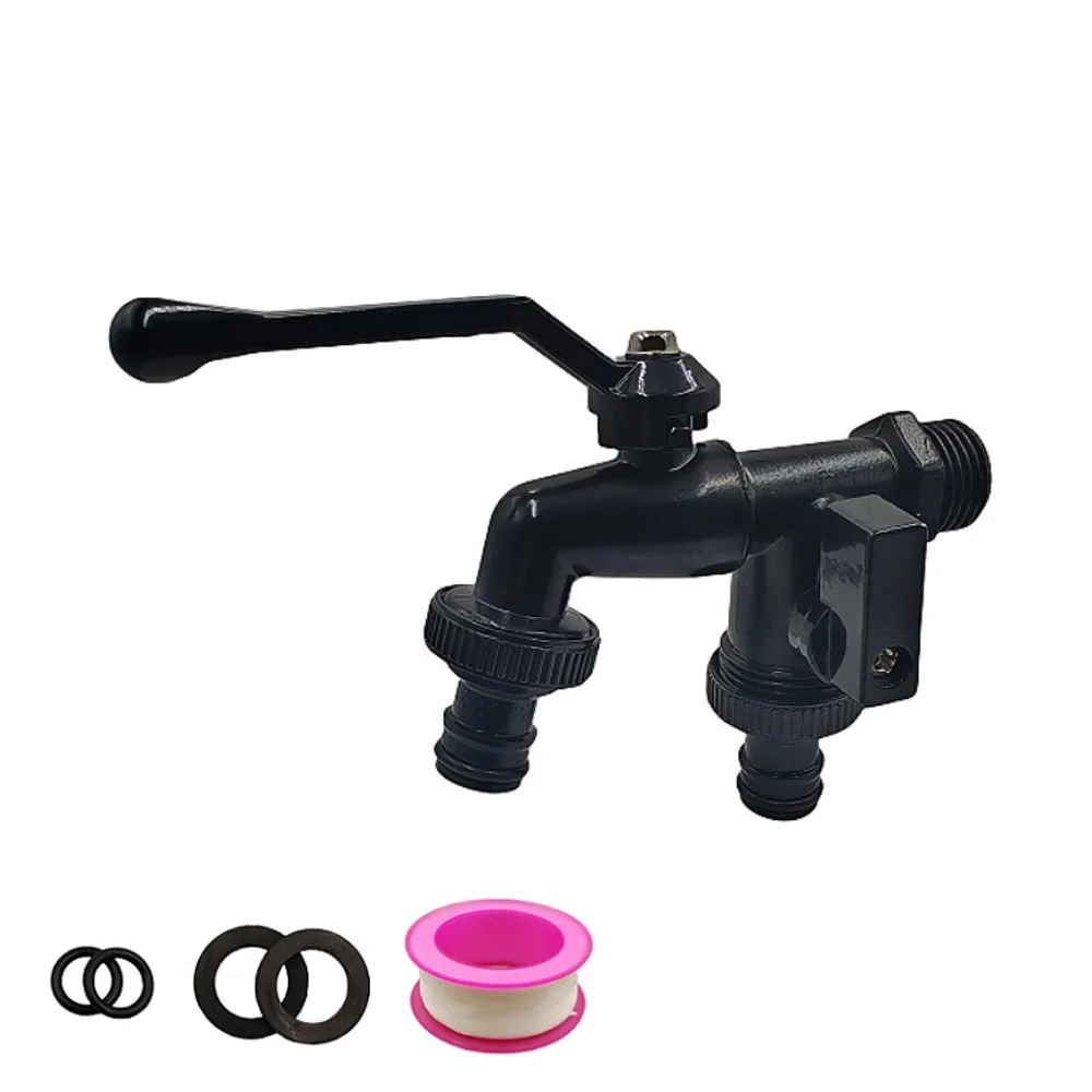 

1/2 Inch Inlet Double Outlet Faucet Zinc Alloy Black Paint Garden Faucet Corrosion Resistant Frost-Proof Garden Water Valve
