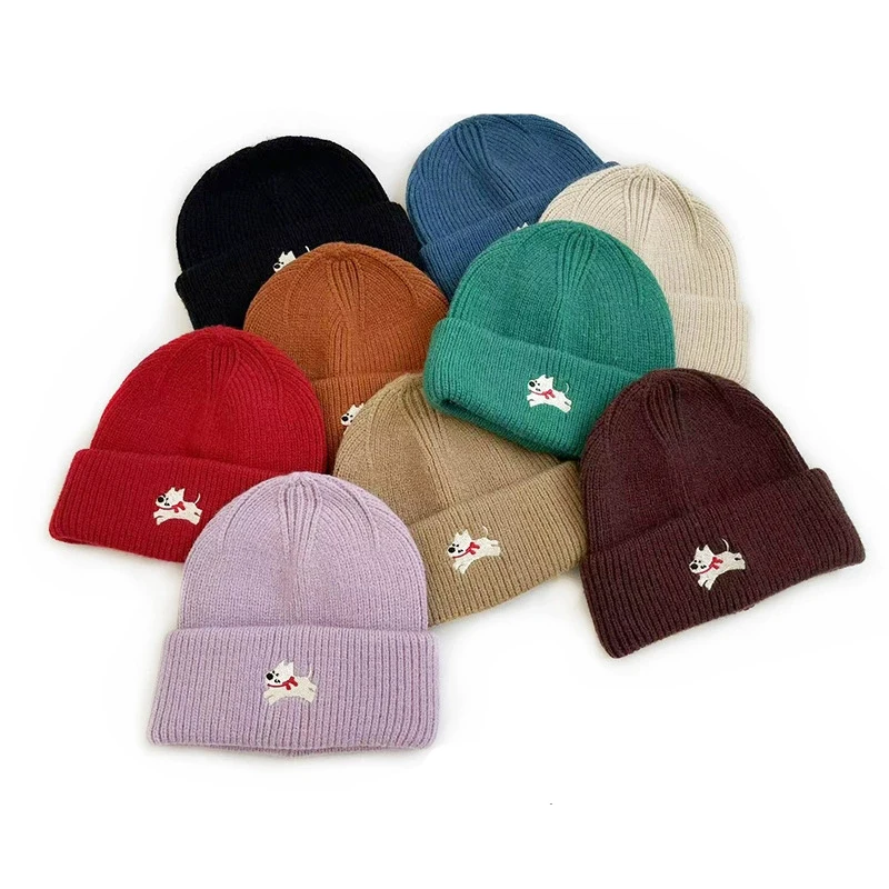 

Шерстяная шапка с вышитой этикеткой для собак для детей, новый корейский стиль, зимняя шапка для девочек и мальчиков, детские лыжные шапки, теплые шапочки-тюрбаны