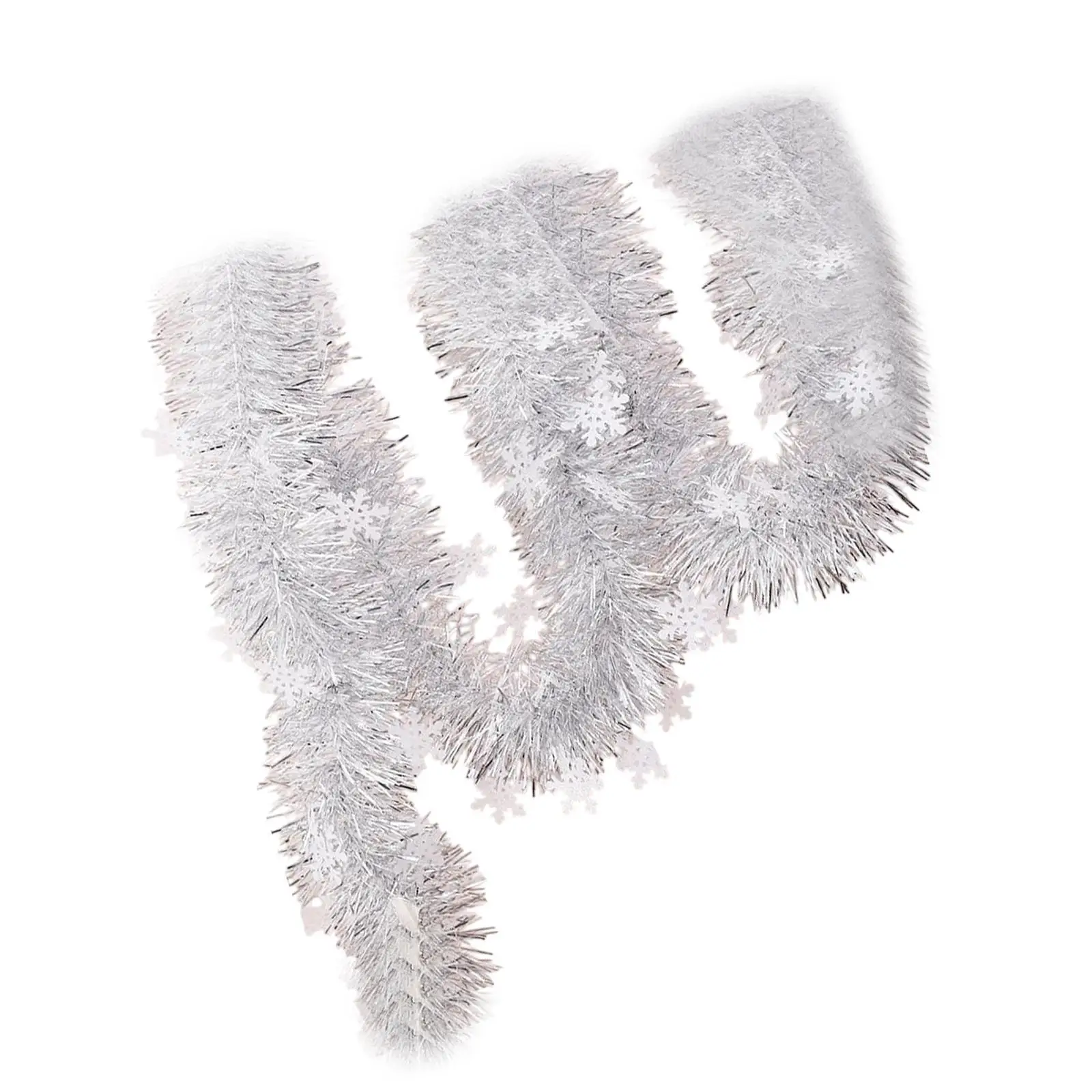 Christmas Tinsel Garland Metallic Twist Garland Silver Glitter Snowflakes Xmas Streamer for Banister Railing Party Supplies