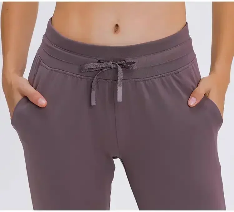 Pantalon de yoga taille haute pour femme, pantalon de sport décontracté, jogging d'entraînement, cordon élastique à quatre voies, vêtements de sport, citron