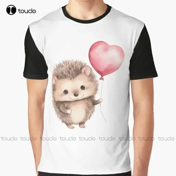Cute Hedgehog Holding Heart Balloon Graphic T-Shirt Digital Printing Tee Shirts Streetwear Xxs-5Xl New Popular Unisex