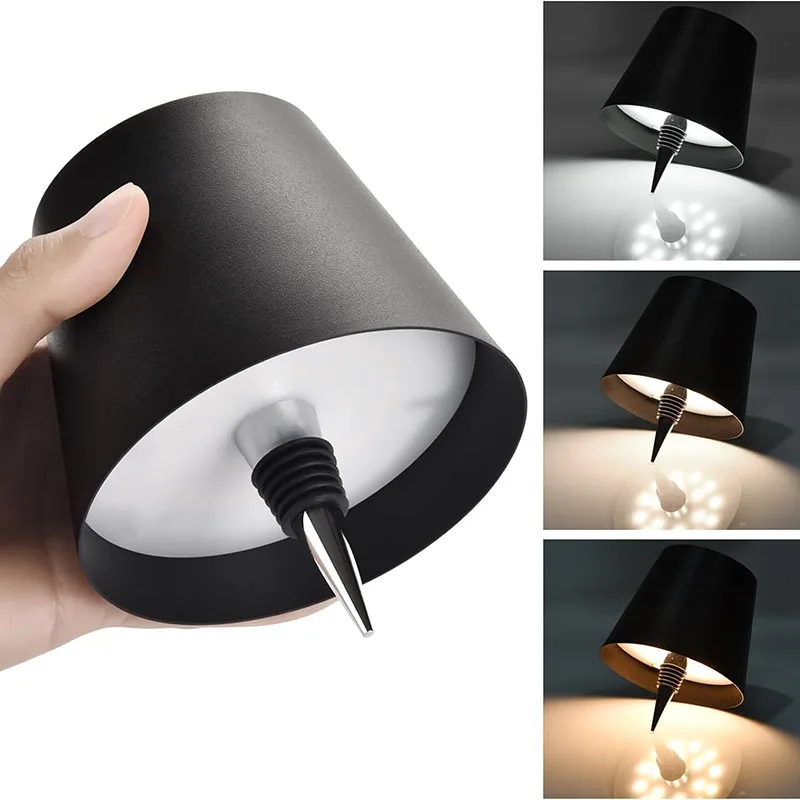 Kabellose Flaschen-Tischlampe, Touch-Steuerung in 3 Farben und stufenlose Dimmung, Nachtlampe, geeignet für Bar, Weinflaschen, Schreibtischbeleuchtung
