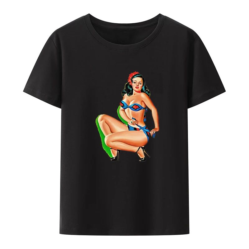 Pinup Girl Cute Sexy Babe Graphic T Shirts Men Clothing Comfortable Hot Pin Up Cool Short Sleeve Tee Roupas Masculinas Blouse