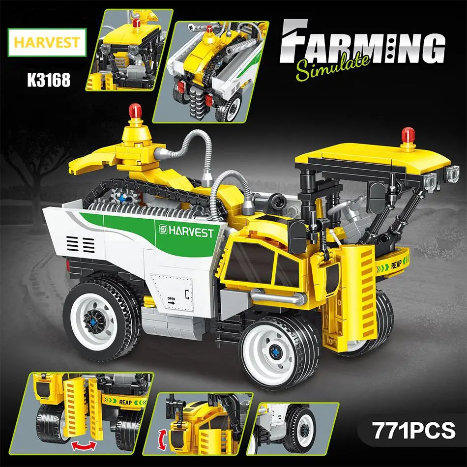 Technische Katoen Picker Crame Arm Trailer Oogst Bouwstenen MOC Landbouw Simuleren Model Montage Bricks Speelgoed Voor Kinderen Geschenken