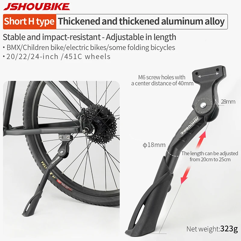 JSHOUBIKE Verstelbare Fietsstandaard Aluminium MTB/Sneeuw/Vouwfiets/Elektrisch Voertuig Fiets Zijvoetsteun 24-29 Inch