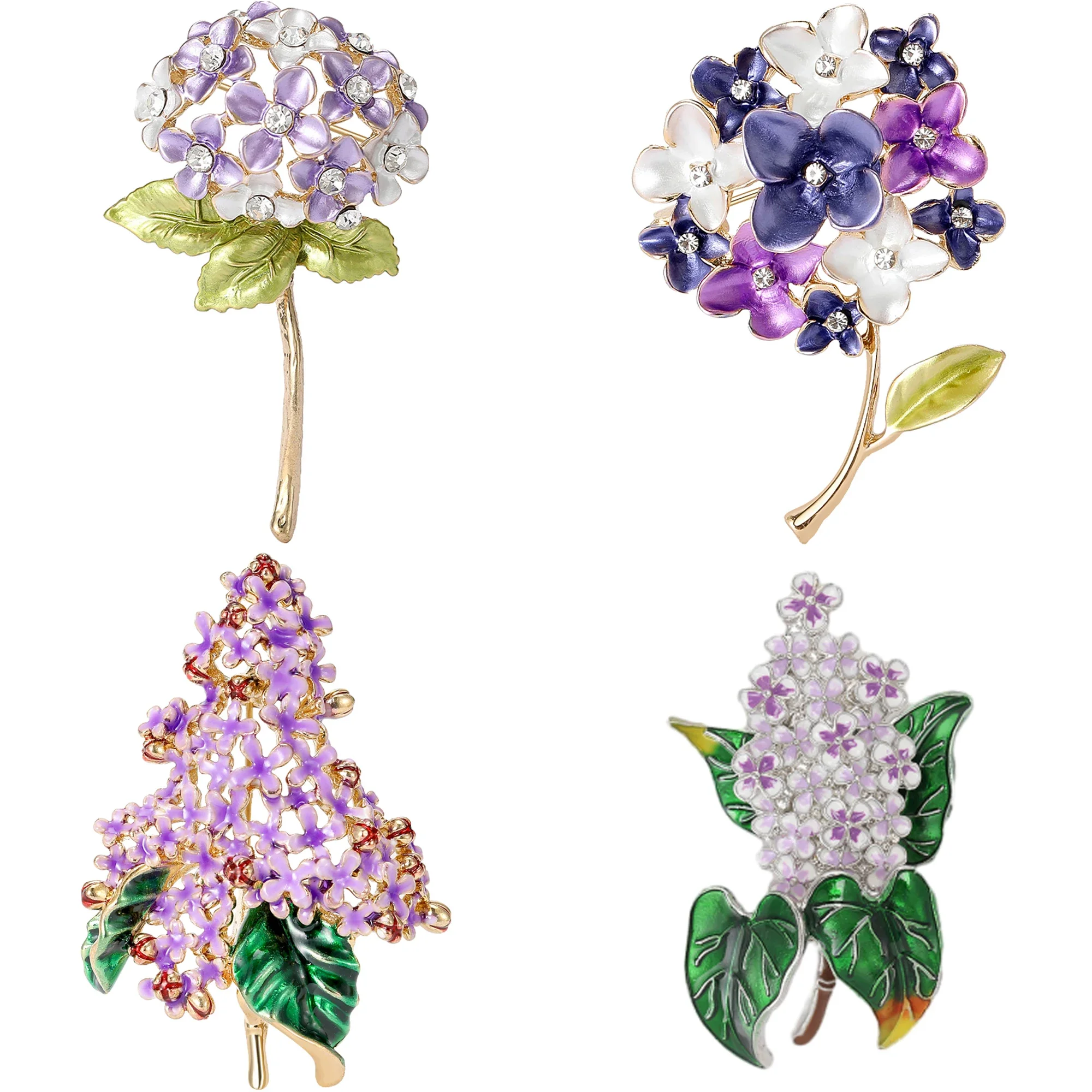 Enamel Hydrangea Brooches for Women Unisex Trendy Rhinestone Flower Pins Office Party Friend Gifts Jewelry Accessories