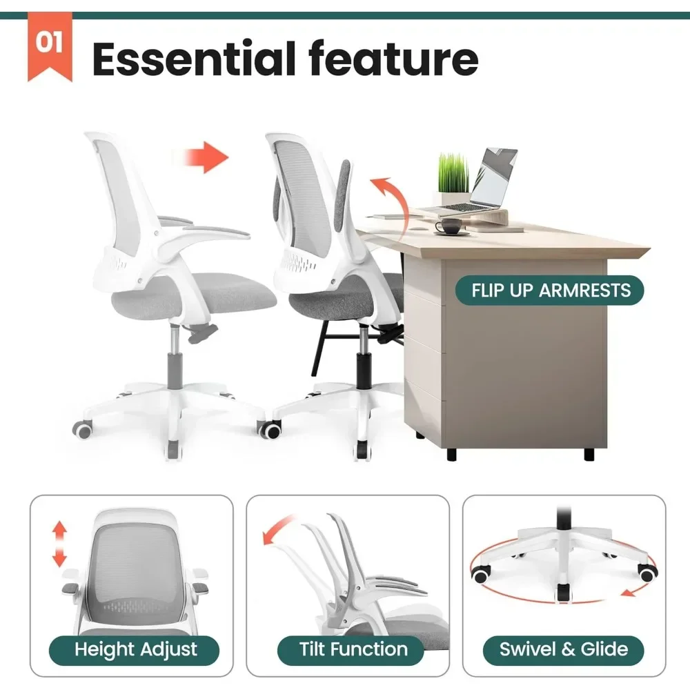 Chaise de bureau ergonomique avec support lombaire et dossier rabattable, chaise de jeu pour ordinateur, accoudoir rembourré, roues réglables recommandées