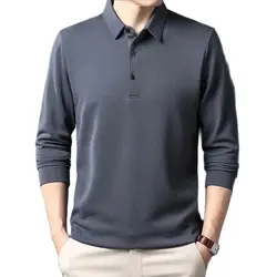 SHiONFA, camiseta lisa de manga larga con gofres para hombre, ropa de ocio elástica de otoño, Polos informales cómodos con cuello vuelto 4XL