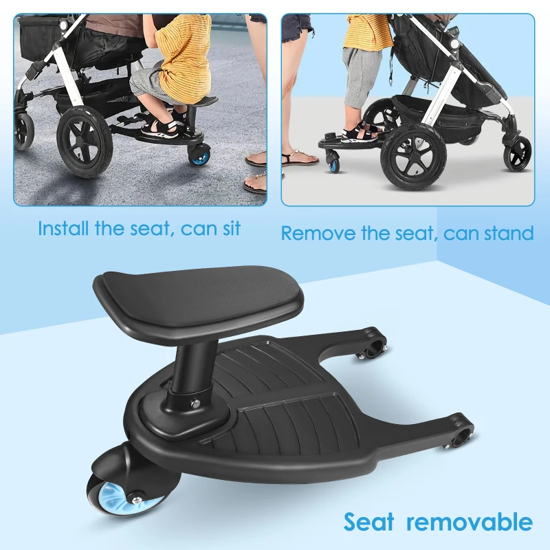 Universal Stroller Pedal Adapter Second Child Prams Auxiliary Trailer Twins Scooter Hitchhiker Kids Standing Plate with Seat